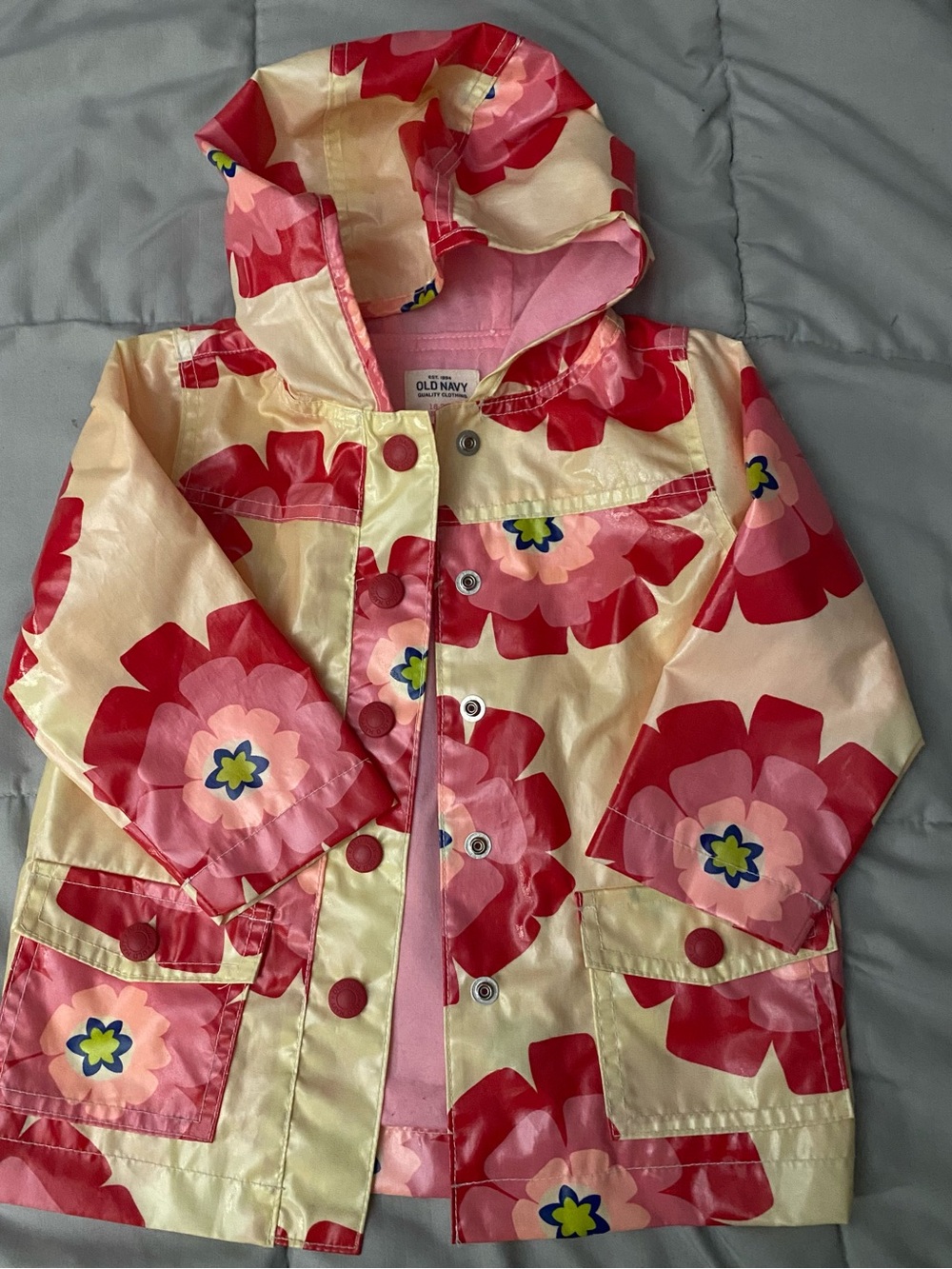 Old Navy Floral Hooded Raincoat - Pink, Cream & Red